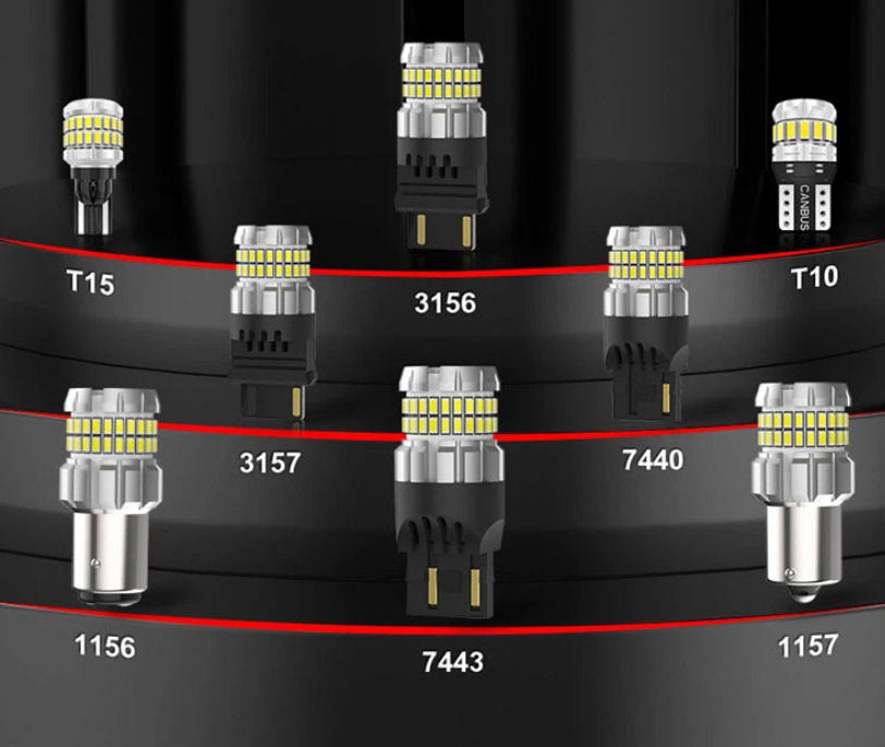 Ampoules LED types 1156, 1157, 3156, 3157, 7443, T10, T15