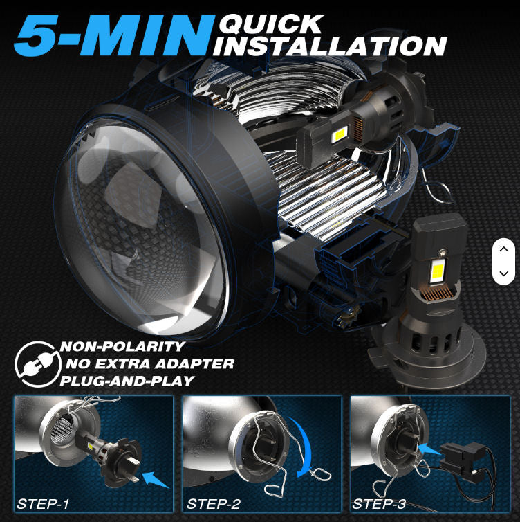 Paire LED type H7 compact, ventilé, pour motos/autos.