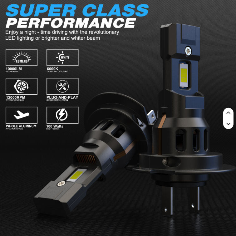 Paire LED type H7 compact, ventilé, pour motos/autos.