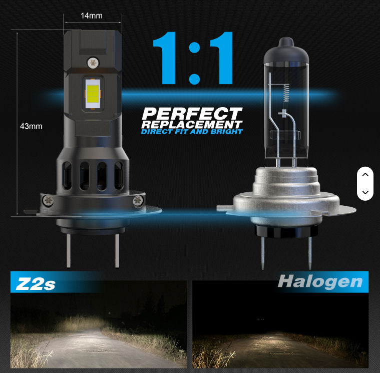 Paire LED type H7 compact, ventilé, pour motos/autos.