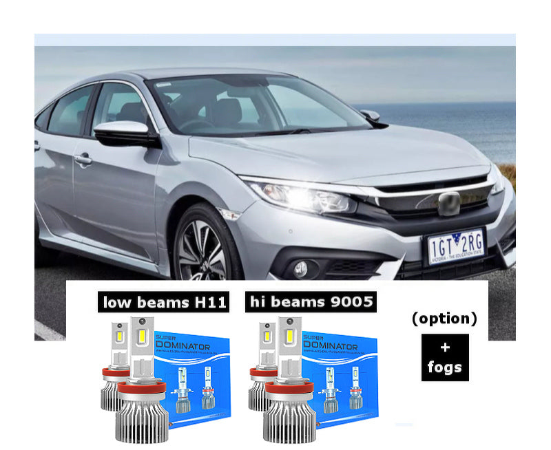 LED Headlight & Fog Light Kit For Honda Civic 2016-2020 – 9005+H11, 6000K White, 6 Bulbs
