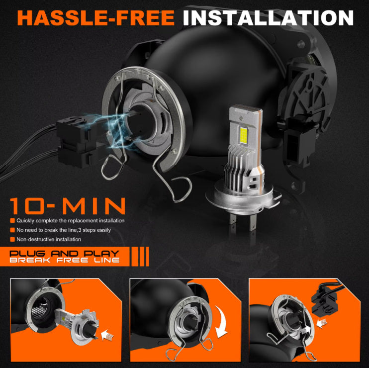 Paire LED type H7 compact, ventilé, pour motos/autos.
