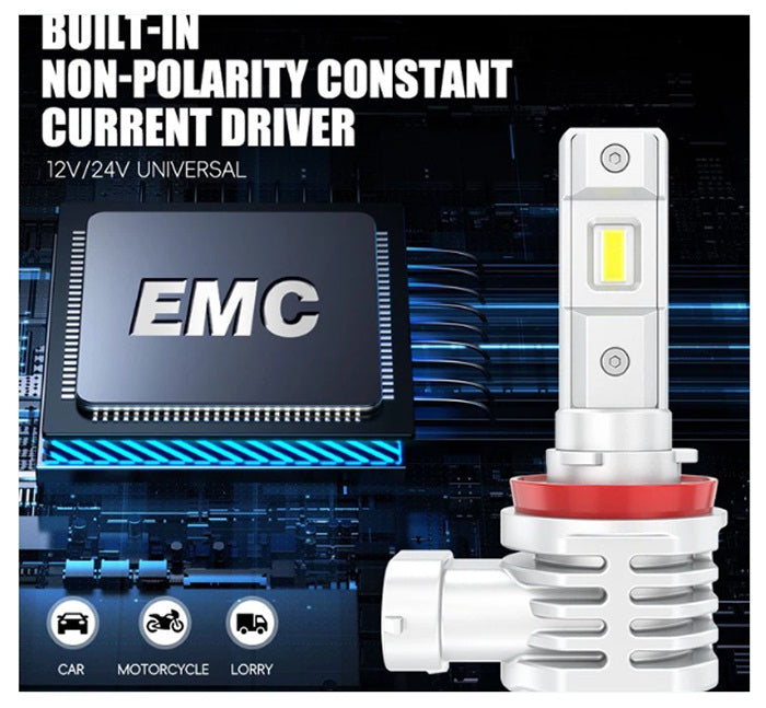 Paire LED super Compact, SANS FAN, pour Autos, MOTOS, FOGS, VTT, 10000Lm/paire, 6500K.